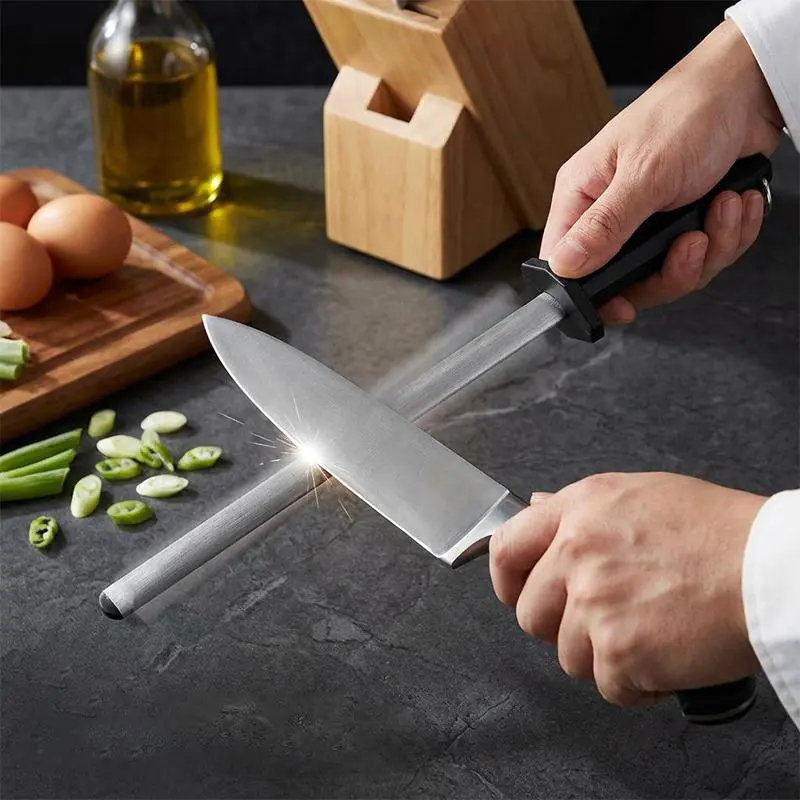 12inch Diamond Honing Steel with Ergonomic Handle Professional Knife Sharpener Rod Lightweight Diamond Knife Sharpening Steel Rod for Honing Knife Blades Chef Knives and Shears