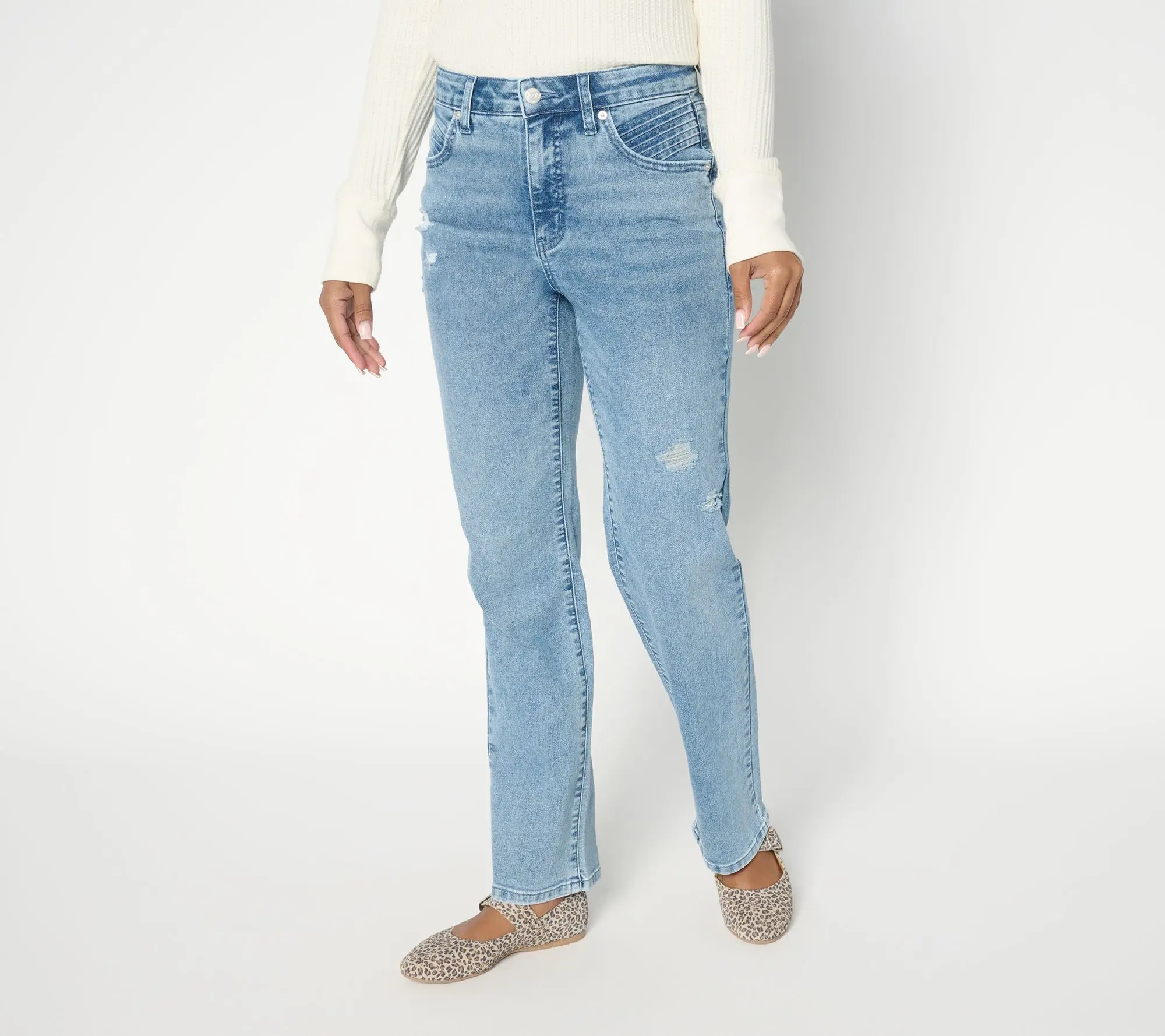 Me by Jennie Garth Petite Distressed Jeans- Indigo