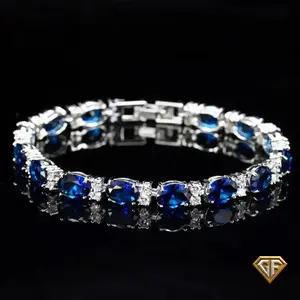 Blue Sapphire Gemstone Bracelet, 7.5 inch Stainless Steel Bracelet, AAA+ September Birthstone Birthstone and Cubic Zirconia - September Birthday - Christmas Gift Handmade Jewelry Handmade Jewelry