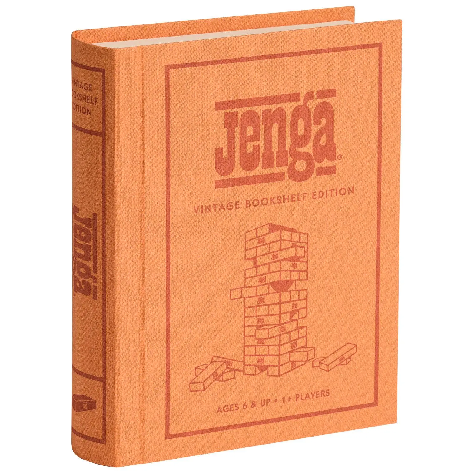 WS Game Company Jenga Vintage Bookshelf Edition Tumbling Tower Stacking Game for 1+Players, Ages 6+