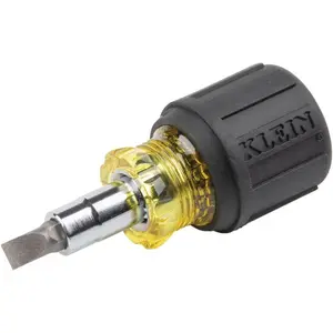 Klein Tools 32561 Multi-Bit Screwdriver/Nut Driver, 6-In-1 Stubby Screwdriver with 2 Phillips, 2 Slotted, 2 Nut Drivers