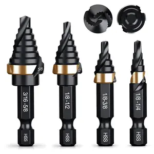 THINKWORK Spiral Flute Step Drill Bit Set, 4 Pcs Single Size HSS Step Bits (1/8"-5/8"), Small Size EDC Unibit with 1/4" Shank Step Bits for Metal, Aluminum, Steel, Wood Plastic