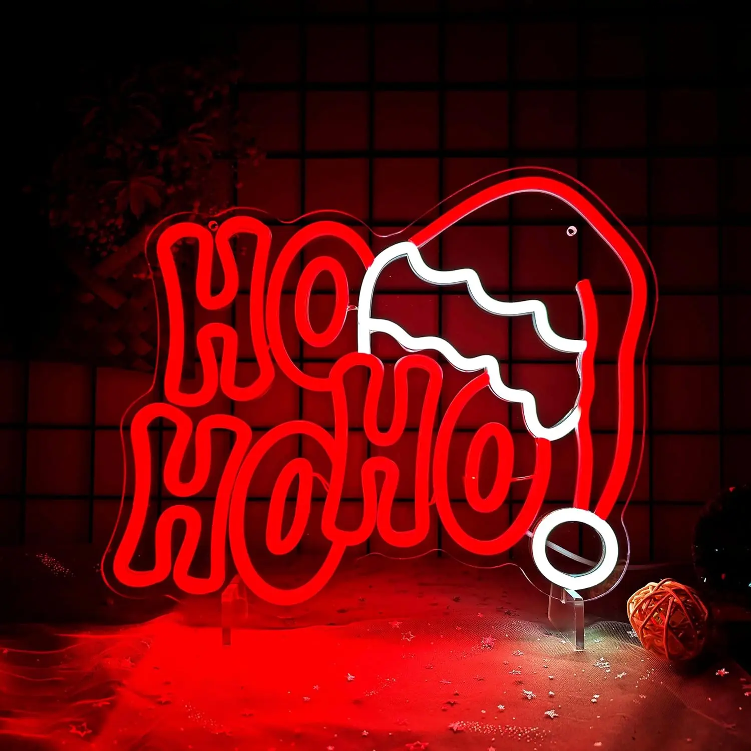 ROSNEK Merry Christmas Neon Signs HOHOHO with Christmas Hat LED Neon Light for Christmas Decoration, USB Powered Neon Sign Wall Art, Suitable as Christmas Gift Kids' Bedrooms, Holiday Party, Bars, and Club, Wall Mounted
