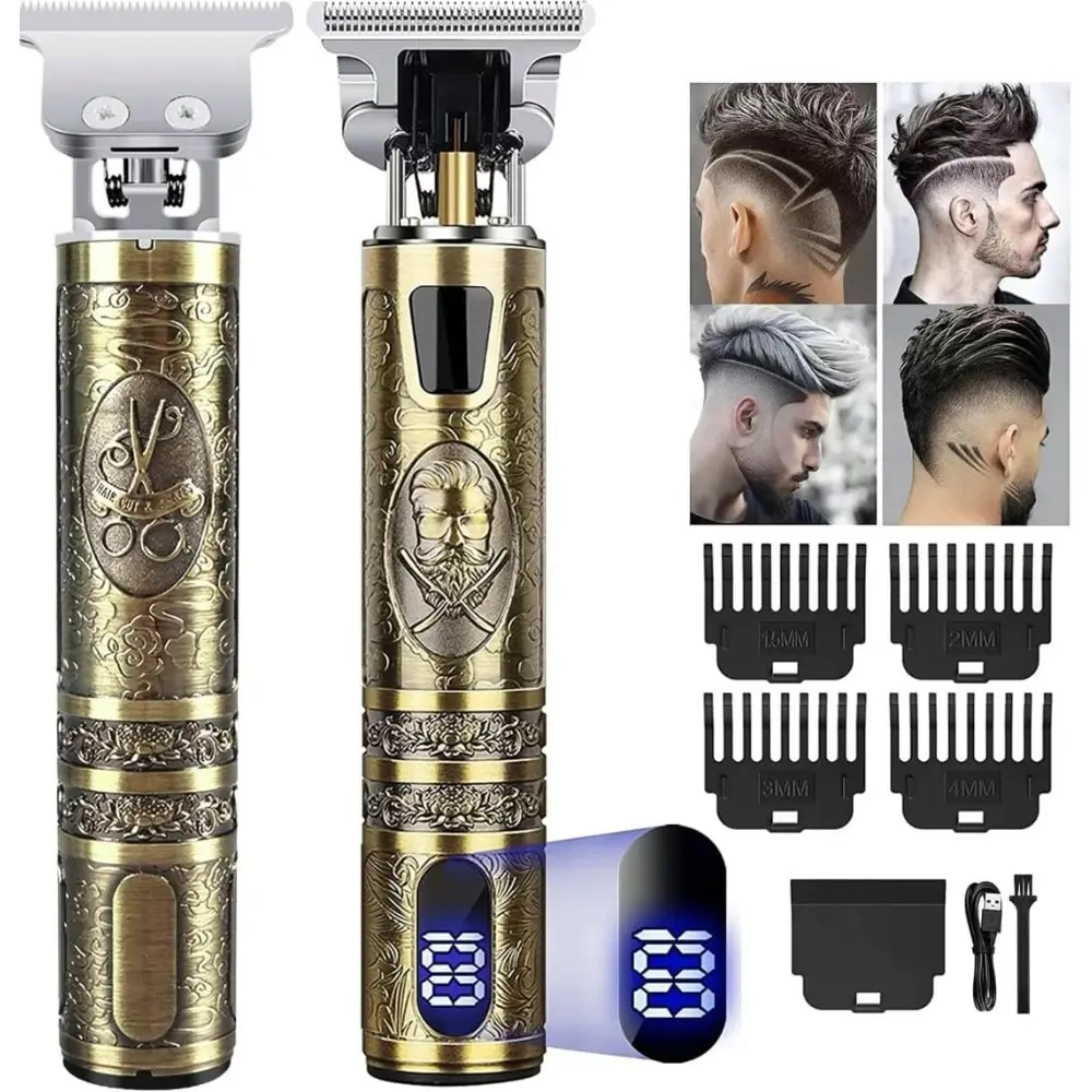 Professional Men's Hair Clipper Set - Wireless Cordless Trimmer, 0-Gapped Rechargeable Tool, Complete Kit with LED Display for Home Barber Male Hair Needs