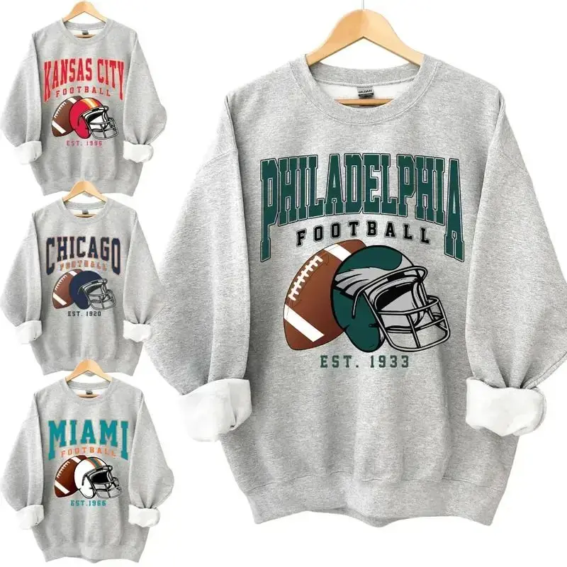 Custom Retro Football Sweatshirt – Game Day Crewneck Pullover for Fans, Vintage Supporter Apparel, Comfortable Sportswear Featuring Minnesota, Detroit, Kansas City, Pittsburgh, Dallas, San Francisco, Green Bay & Philadelphia Cotton Trending, Breathable, C