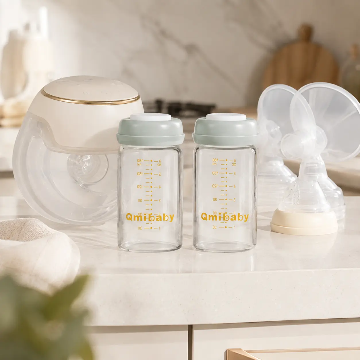 6oz BPA-Free Wide Neck Glass Breast Milk Storage Bottles, Leak-Proof Reusable Containers with Screw Rings & Sealing Discs for Pumping Nursing Moms & Baby Feeding