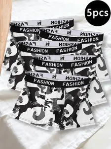 Men's Brand Briefs Four-Pack Cartoon Print Underwear (5 Pack), Casual Slim Fit Breathable Comfort for Daily Wear & Outdoor Sports Boxers Briefs