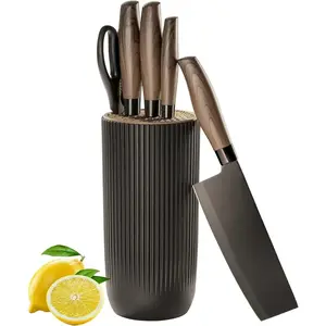 6 Piece Black Kitchen Knife Set, Non-stick Stainless Steel Knife Block Set, Anti-Rust Dishwasher Safe Knife Set with Block