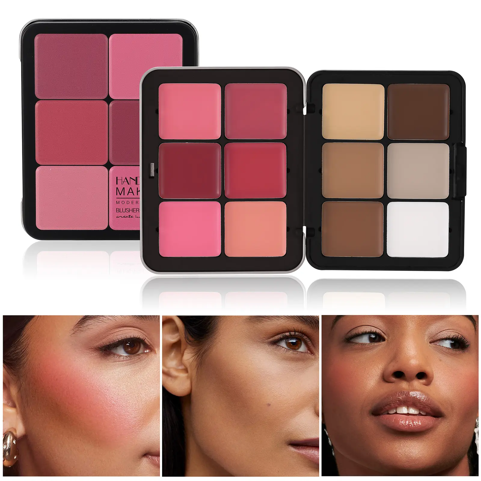 12-color iron box powder blusher palette, multi-purpose, Makeup, concealer, highlighter, contouring palette, matte powder blush cream