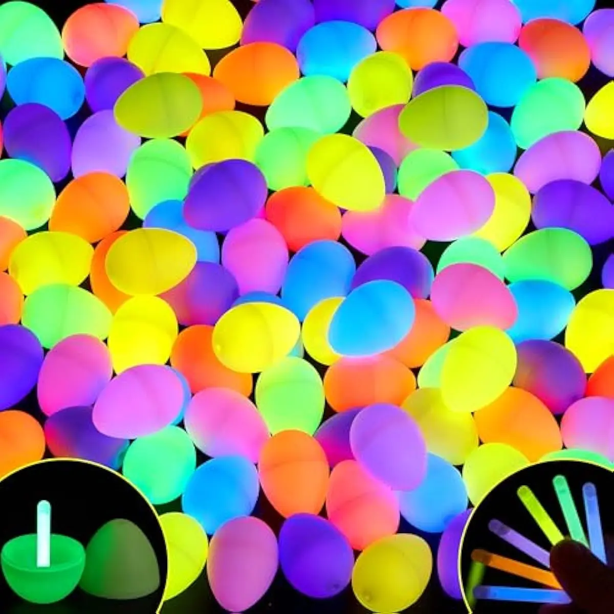 35 Pcs Easter Eggs with 35 Mini Glow Sticks for Kids Glow-In-The-Dark Basket Stuffers Fillers Gift, Easter Egg Hunt Game Party Favors Decorations Supplies, Classroom Prizes