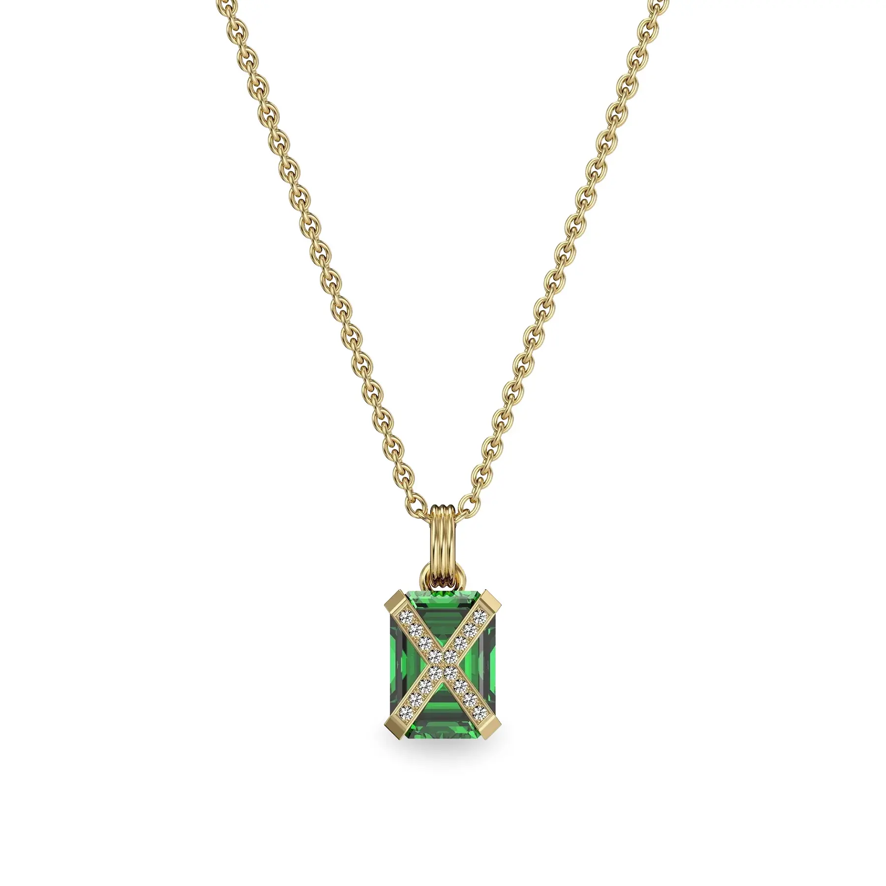 PASCAL Artdeco Cocktail Diamond Pendant Green Gemstone Vintage Inspired Lab-Grown Diamond Necklace for Women