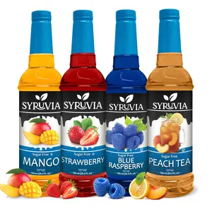 Syruvia Sugar Free Fruit Syrup Variety Pack – Mango, Strawberry, Blue Raspberry & Peach Tea – Gluten-Free, Kosher, 25.4 fl oz Bottles – Perfect for Lemonades, Teas, Sodas & More (4-Pack)