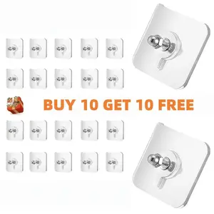 20PCS Clear Self-Adhesive Wall Hooks (10+10 Free) – No-Drill, Lightweight & Smooth, Multipurpose Hangers for Photos, Towels, Keys – Bathroom, Kitchen, Bedroom Storage & Decor