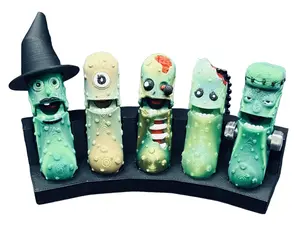 Halloween Monster Pickle Keychain Set - 5-Pack Jar - Tickles, the Articulated Pickle
