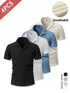 4-Pack Men’s Business Casual Short Sleeve Shirts, Slightly Stretchable, Wrinkle-Resistant Slim Fit, Comfortable Breathable Fabric, FathersDayGift