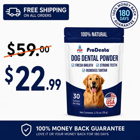 [Pup Labs] ProDenta, All-Natural Dog Teeth Cleaning Powder Against Leaky Gums, Dental Powder for Dogs Teeth and Tartar Remover - Made in USA, 30 Scoops Made In The Usa