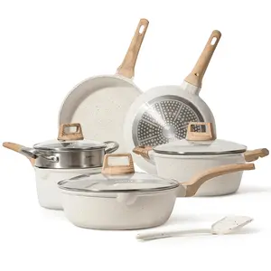 Nonstick Pots and Pans Set, 10 Pcs Granite Kitchen Cookware Sets (White)