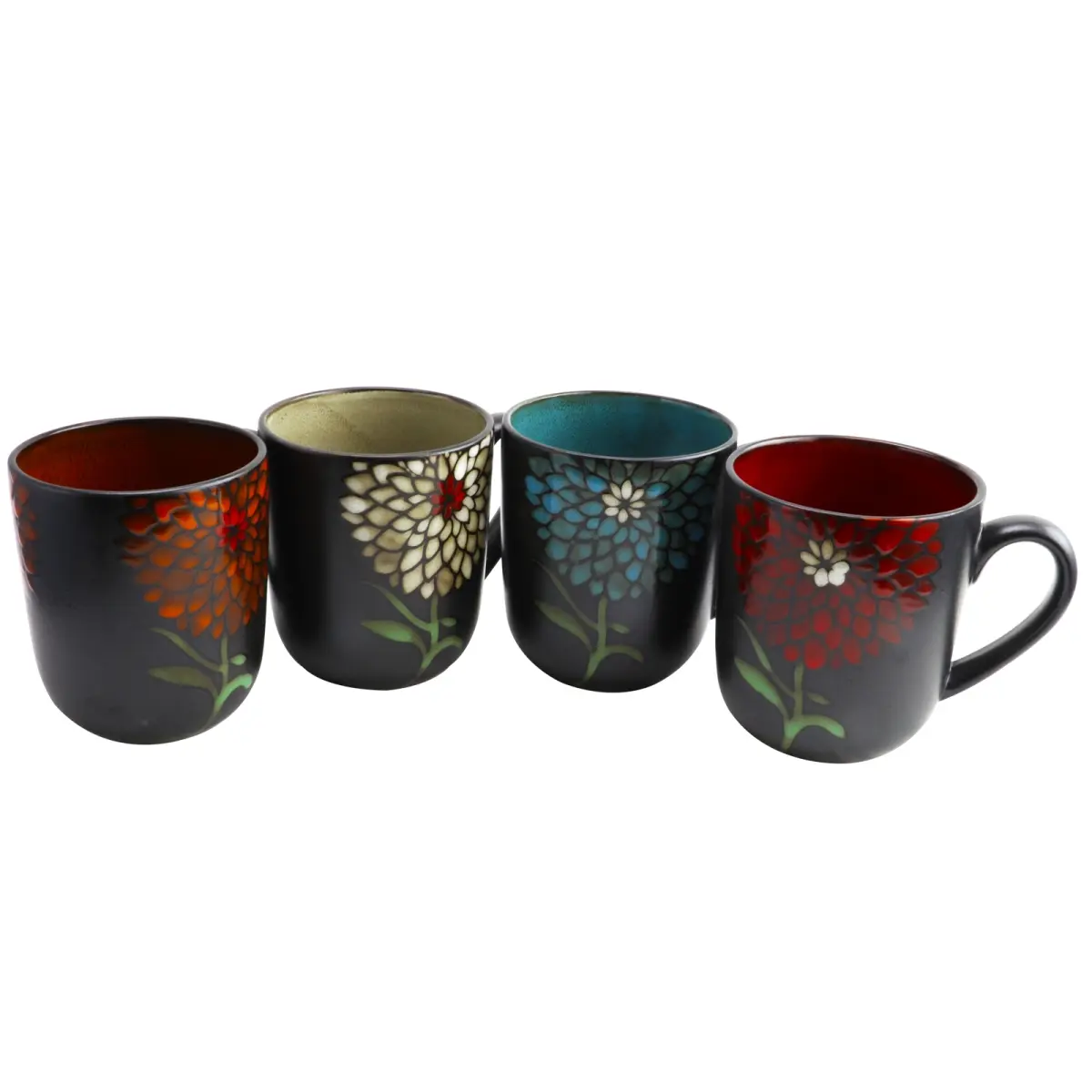 Gibson Home Rounded Stylish Floral Stoneware Coffee Mugs - 16oz, 4-Piece Washable Set, Kitchenware Drinkware Coffee Cups for Daily Use