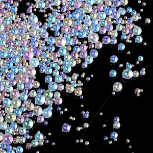 100g Iridescent Glass  Bubble Beads, No Hole  Mini Round Clear Water Droplets Beads Bubble Pixie Dust Mixed Sizes for  Filler  Art Dollhouse Bath Tub