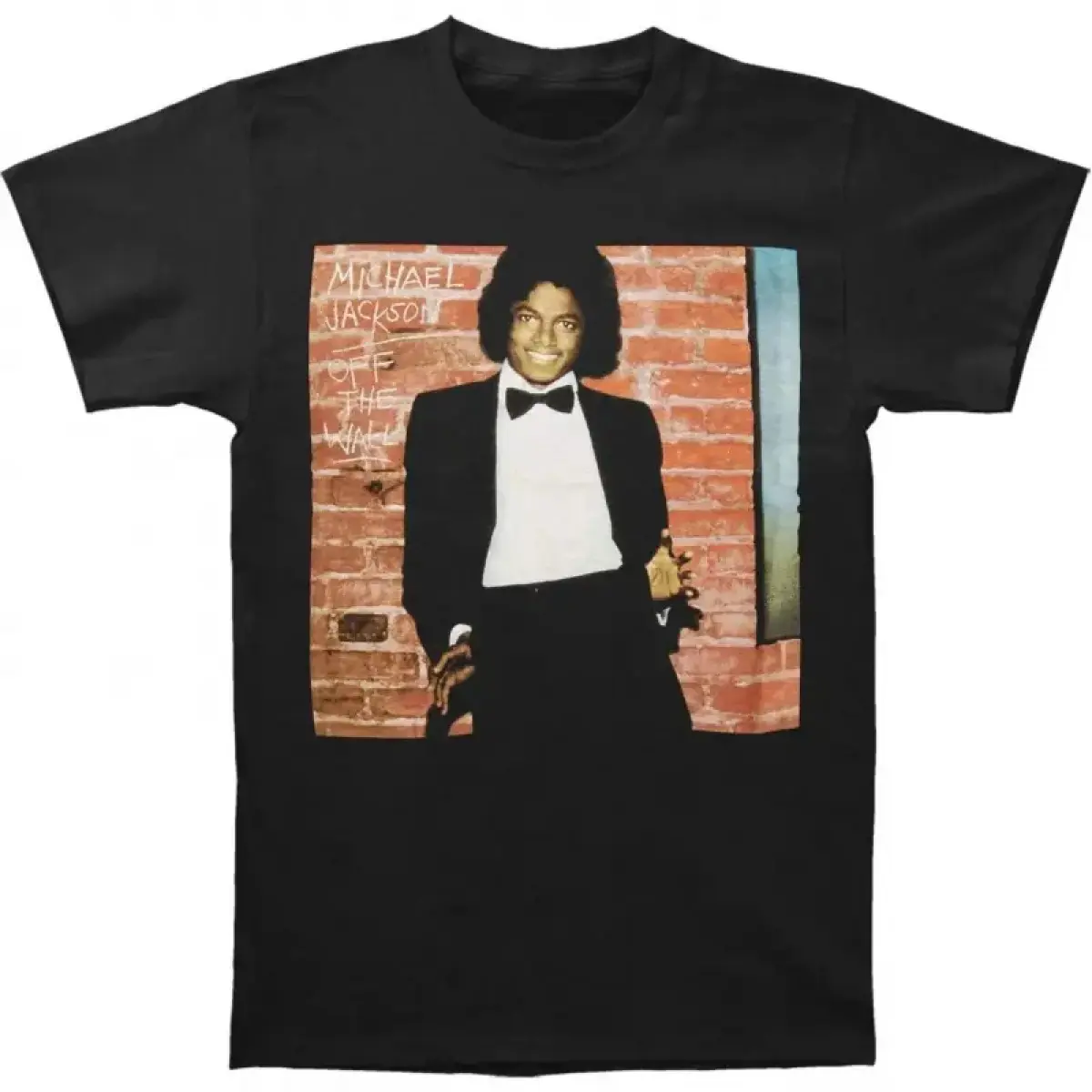 Michael Jackson Men's Off The Wall Slim-Fit Biker T-Shirt - Black, Breathable, Ultra-Soft Vintage-Feel, Machine Washable, Officially Licensed Merchandise (Oversize Option Available), Menswear, Casual, Eco-Friendly Printing, Street, Unisex, Cold Wash, Gym