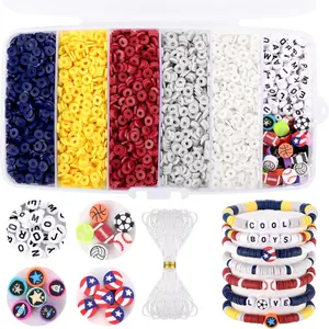 Red White and Blue Clay Beads, Clay Beads for Bracelet Making, Funtopia 5000 Pcs Heishi Flat Round Bead, Friendship Bracelet Kit with Letter Sports Bead, Birthday DIY Craft for Boys Adults