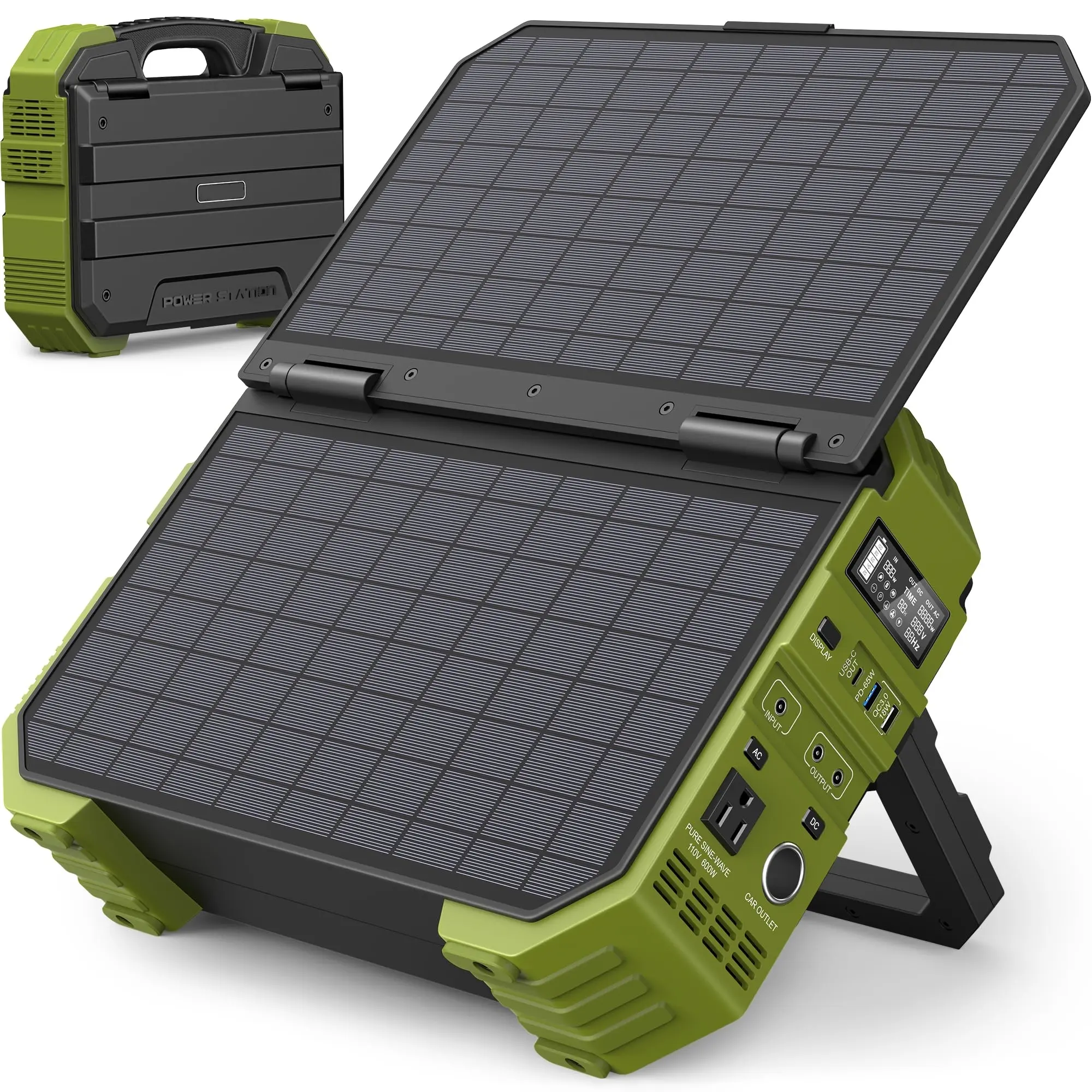 Portable Power Station 1000W with Built-in Solar Panel, 614Wh LiFePO4 Battery, AC/DC/USB/PD Outputs for Camping, RV, Emergency Power Backup
