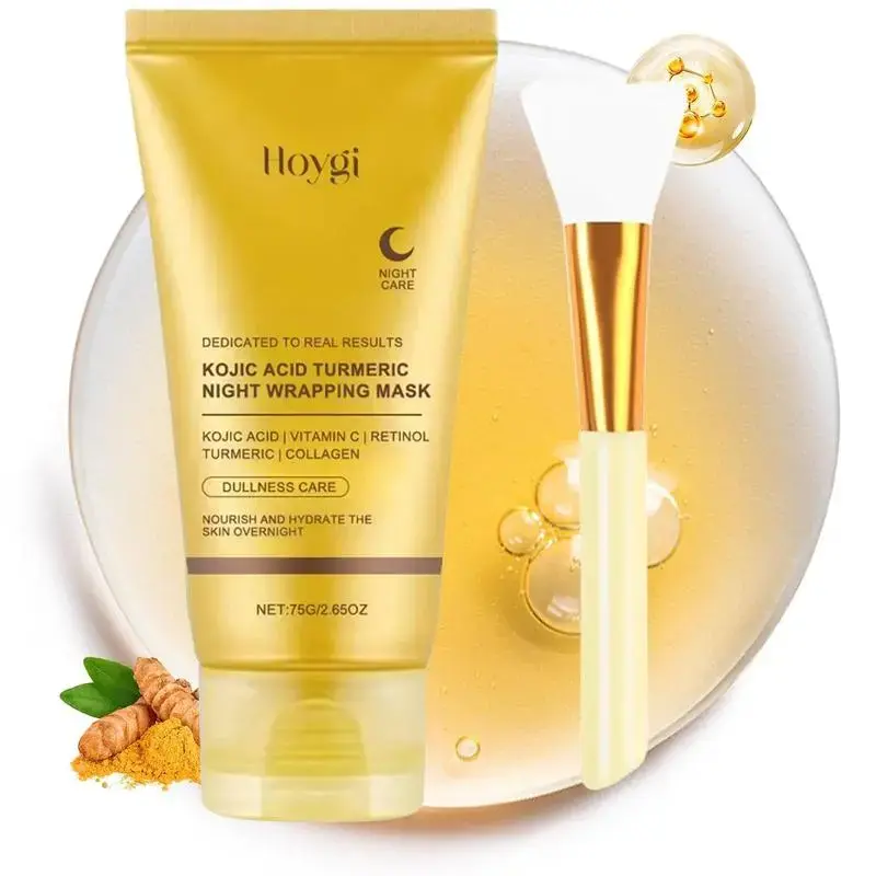 Kojic Acid Turmeric Radiant Overnight Facial Mask - Infused with Vitamin C, Retinol, Collagen - 75g/2.65oz for Daily Skincare Routine