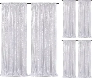 Silver Sparkly Sequin Curtain Set (6 Pcs, 2ftx8ft), Shimmer Wall Backdrop, Sequins Backdrop Panels for Wedding, Christmas Party Decor