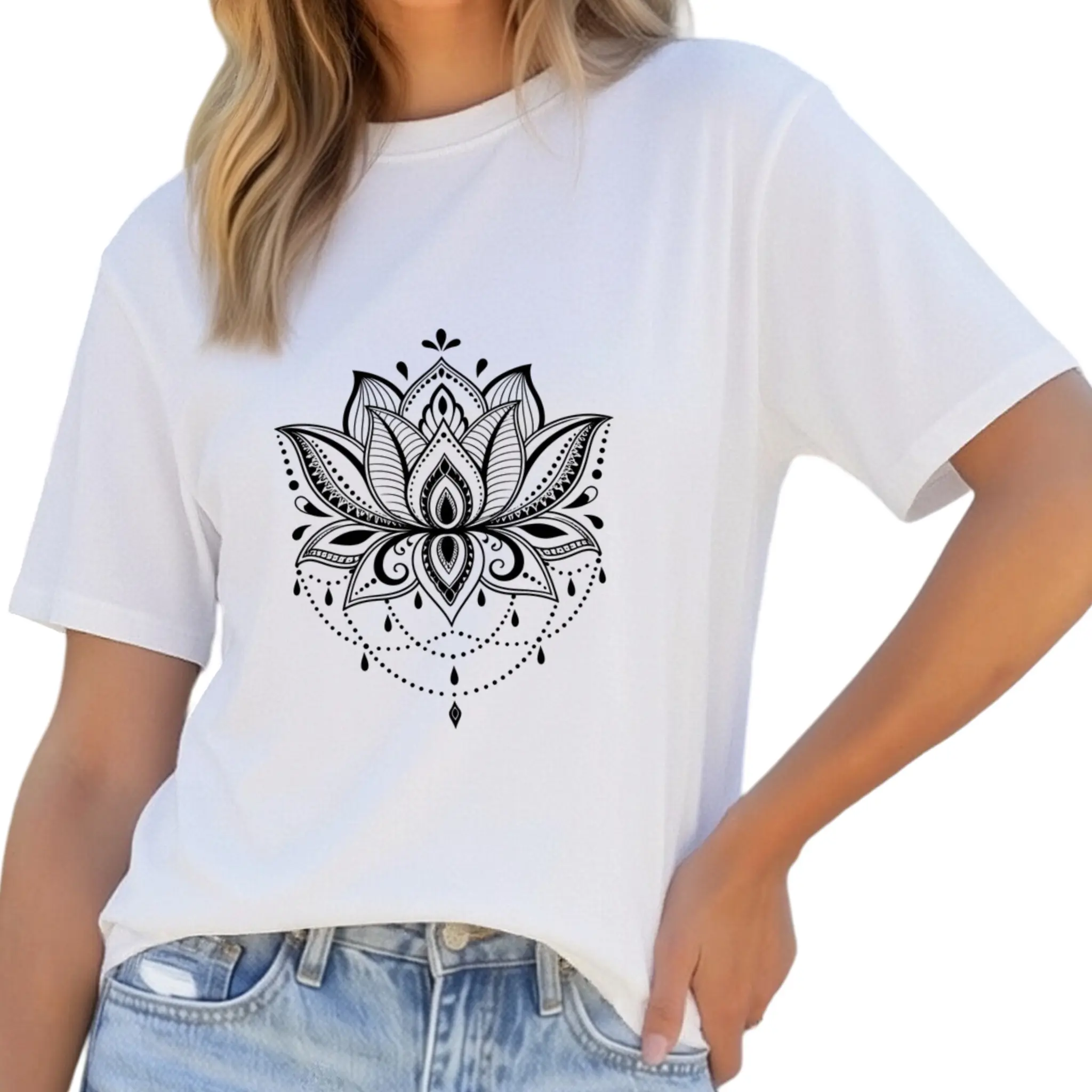 Mandala Lotus Flower Shirt Women Boho Spiritual Graphic Tee