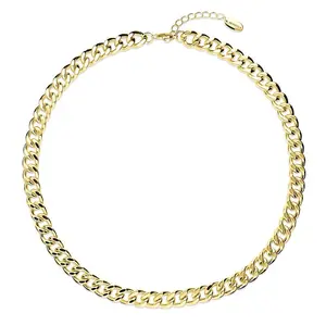 BERRICLE Statement Lightweight Curb Chain Necklace for Women Men Unisex, 9mm 17.5 inch, Gold-tone/Silver-tone