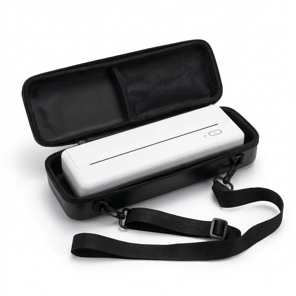 Portable printer bag for HPRT MT610, MT810, and MT866 printers, containing the printer, paper, and USB cable (box only).