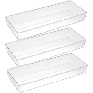 3 Pack Large Clear Plastic Drawer Organizer Tray Cutlery Utensil Makeups Drawer Organizers 15" X 6"