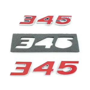 (2pc) Red 345 Badge Emblem Chrome 3M ADHESIVE Trim for MOPAR HEMI Passenger & Driver Side
