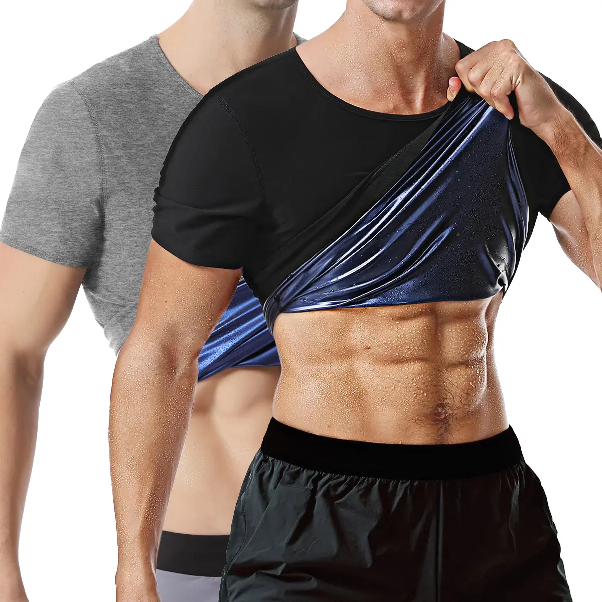 2 Pack Men's Sauna Compression Shirts, Athletic Outfit Training Clothes, Short-Sleeve Fitness Vest Body Shaper Workout Tank Top for Gym Sports