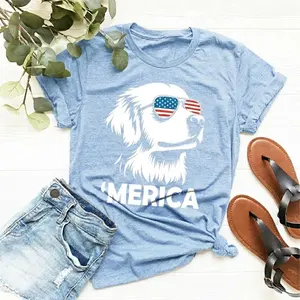 'MERICA Golden Retriever Dog Shirt - Patriotic 4th of July Graphic Tee for Women