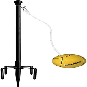 Garbuildman Tetherball Set with Ball & Rope for Outdoor Backyard, Adjustable Tether Ball Pole with Reinforced 5-Prong Base for Playground, Outside Ball Games Sports for Kids & Adults, Black