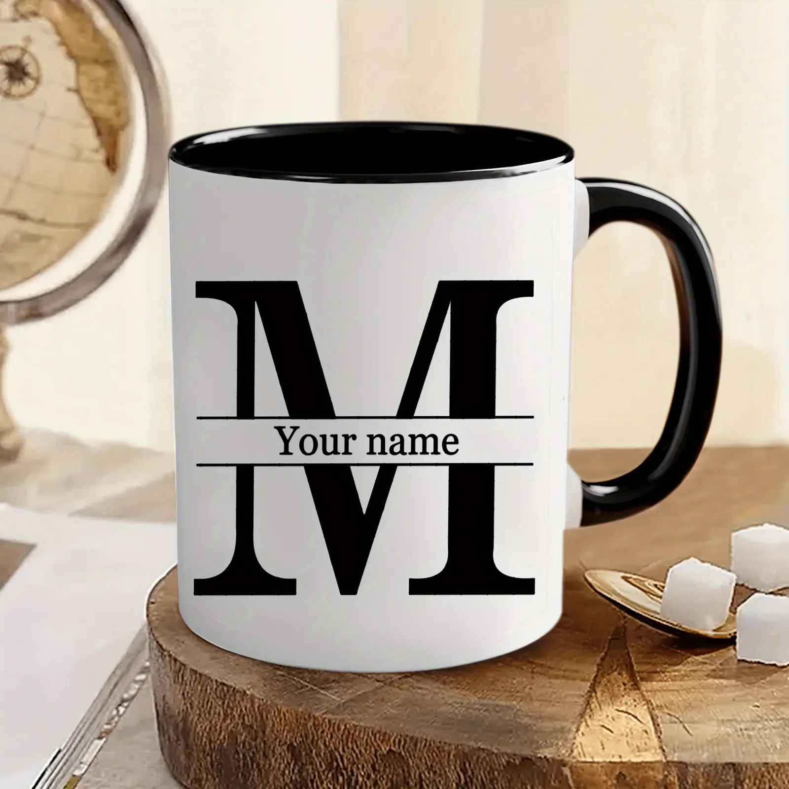 1pc, Personalized Custom Letter Name Coffee Mug - Design Custom Cup, Ceramic Cup, Novelty Mug, White Tea Cup, Summer And Winter Drinkware, Birthday Gift, Family Party Gift, Holiday Gift