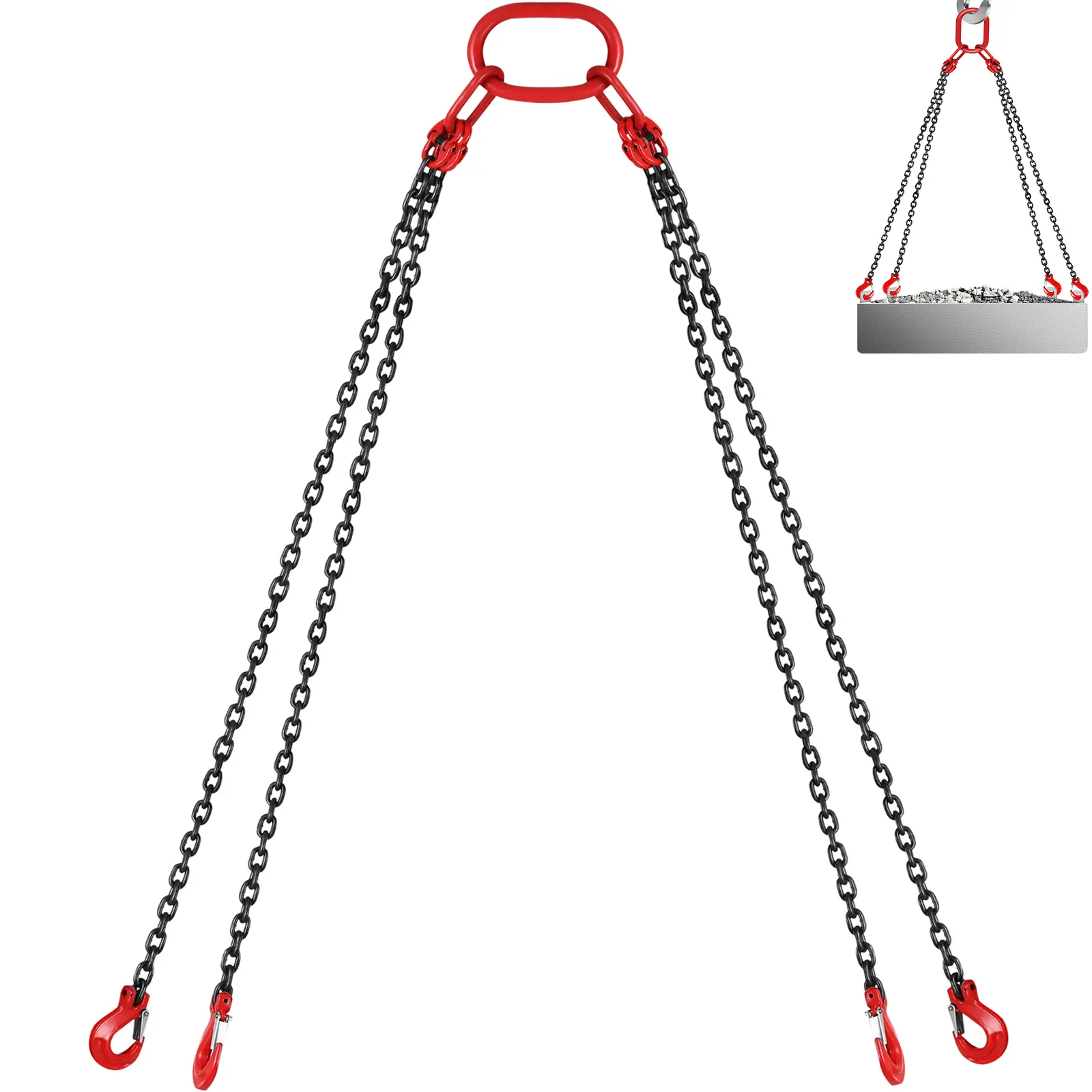 【summerfinds】VEVOR 10FT Chain Sling 5/16 Inch X 10 FT Engine Lift Chain G80 Alloy Steel Engine Chain Hoist Lifts 3 Ton with 4 Leg Grab Hooks and Adjuster Used in Mining, Machinery, Ports, Building