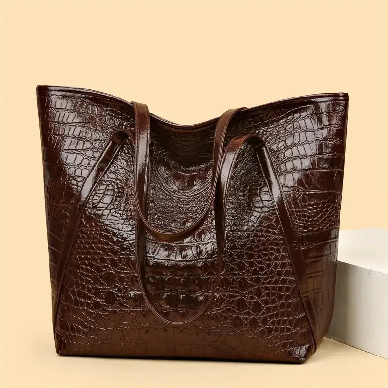 Simple And Versatile Crocodile Print Tote Bag, Large CapacityFashion Hand Bill Shoulder Women's Bag