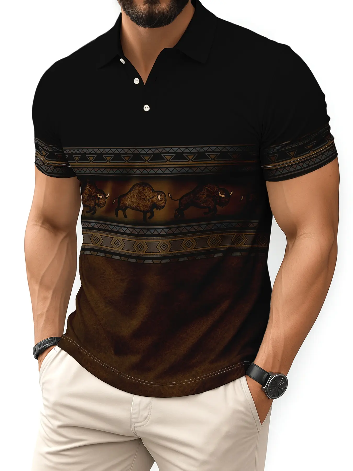 Men's 3D Ethnic Vintage Print Short Sleeve Fitted Polo Shirts, Summer Polo Shirts, Casual Fashion Daily Wear, Lightweight Fabric Comfortable Fit, Perfect for Men, Menswear