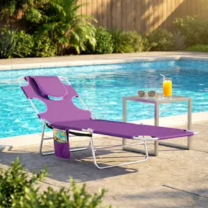 Get the Perfect Tan! Purple Tanning Chair with Face Hole – 5-Level Adjustable Lounge Chair with Pillow for Beach, Pool & Backyard