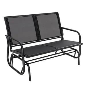 Steel Seats Outdoor Glider Swing Loveseat Chair, Garden Rocking Seating, Patio Bench for 2