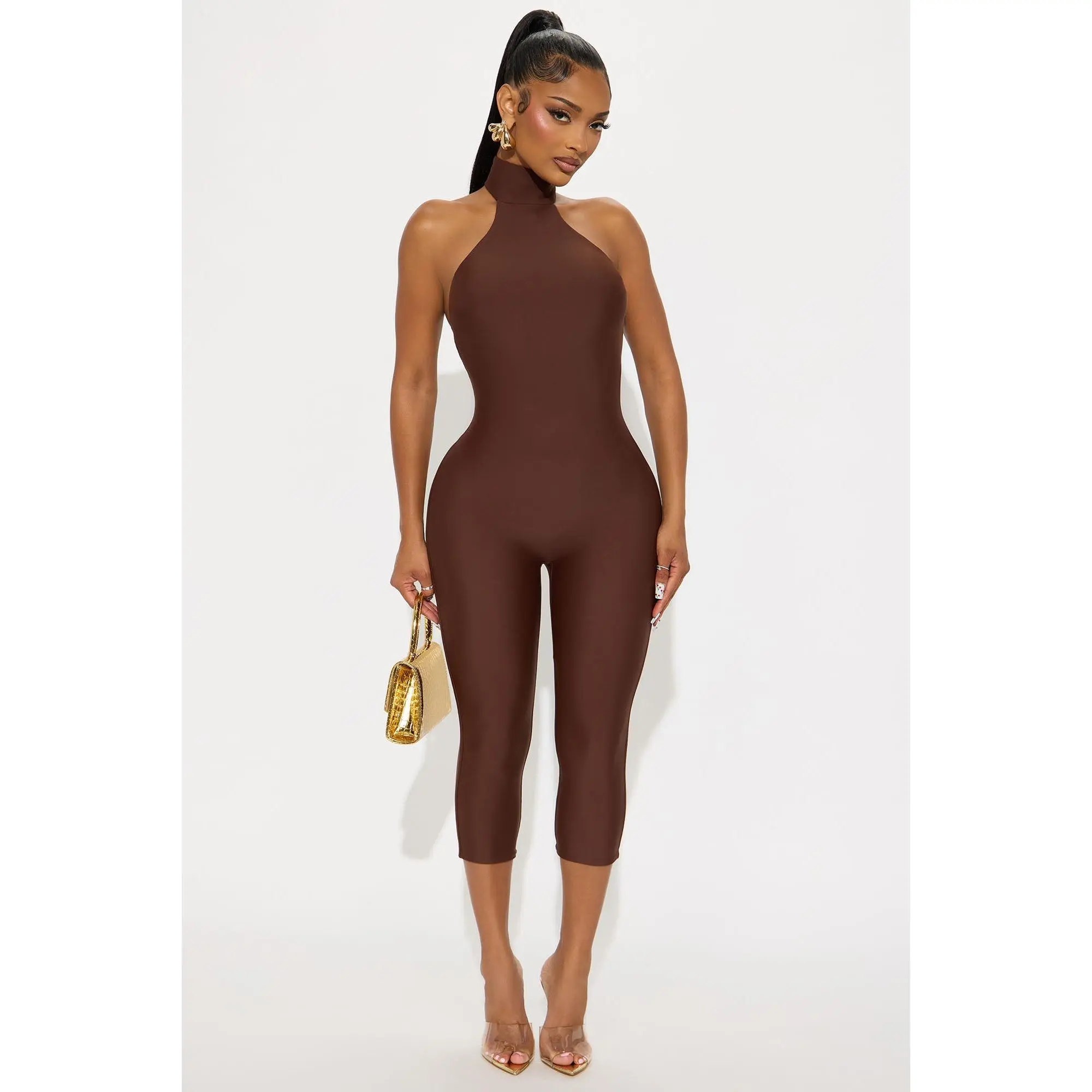Veda Form Double Lined Jumpsuit - Chocolate