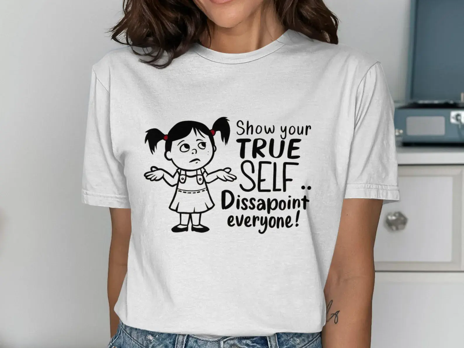 Women's Casual Short-Sleeve Comfortable Garment T-Shirt - "Show Your True Self, Disappoint Everyone" Everyday Top