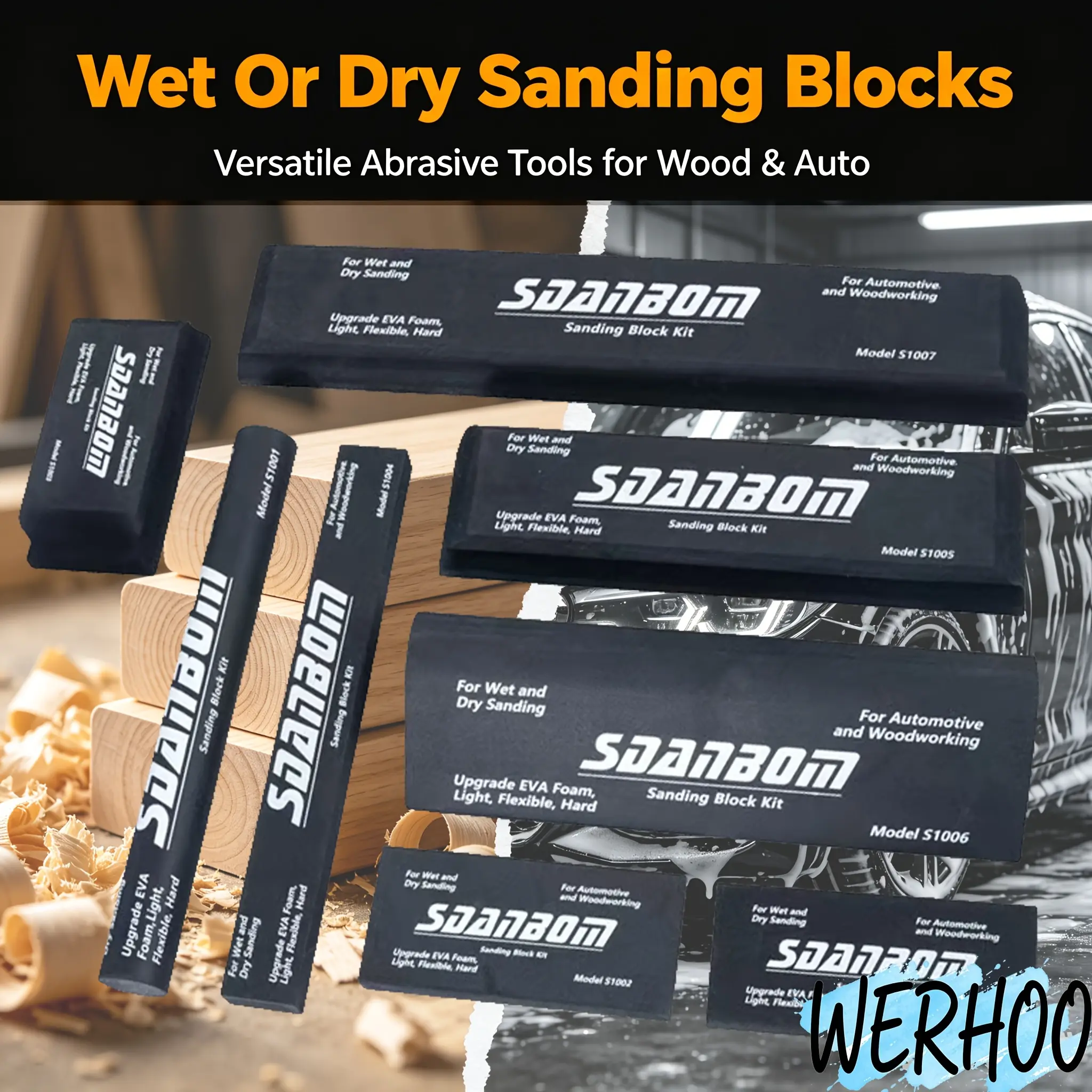 7pcs Automotive Sanding Blocks, Rectangular Hand Sanding Tools, Manual Sanding Blocks, Suitable for Fine Grinding, Fine Gap Grinding of Car Bodies And Paint Shops, Car Polishing, Restoration of Wooden Furniture, And Home Handicrafts