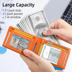 VTLASK Men's Ultra-Thin RFID Blocking Leather Wallet - 12 Card Slots with ID Window, Slim Bifold Front Pocket Design, Premium Gift Box - Ideal for Father's Day, Daily Use & Back to School Essentials Card Holder