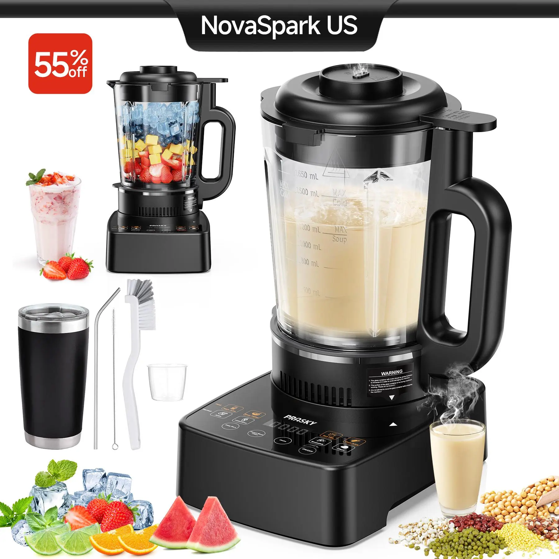 PRASKY Heating Blender & Soy Milk Maker, Nut milk Maker, 24H Delay Star, 15 in 1 automatic oat milk maker for homemade oat milk, nutmilk, juice, milkeshake, baby food, grains, almonds milk maker with self-clean / Keep warm multi-function blender summerwin