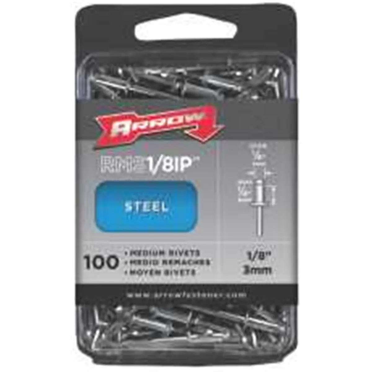 ARROW Medium Steel Rivets, 1/8-Inch Diameter, All-Metal Construction for Secure Sailing Connections, 50-Pack, RMS1/8IP, Secure Connections