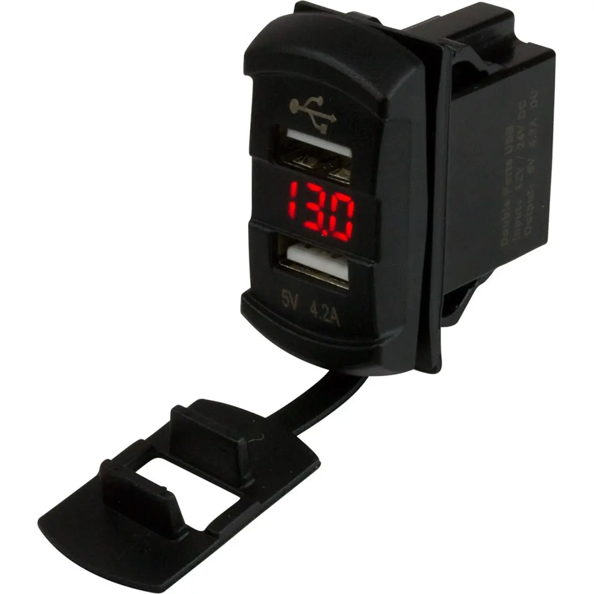 Dual USB Rocker Switch Style Voltmeter with Hidden Display