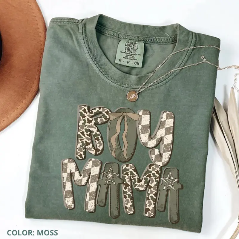 Comfort Colors Camo Boy Mama T-Shirt Mothers Day Tee for Mom Camouflage Retro Gift Soft Cotton Aesthetic Fun